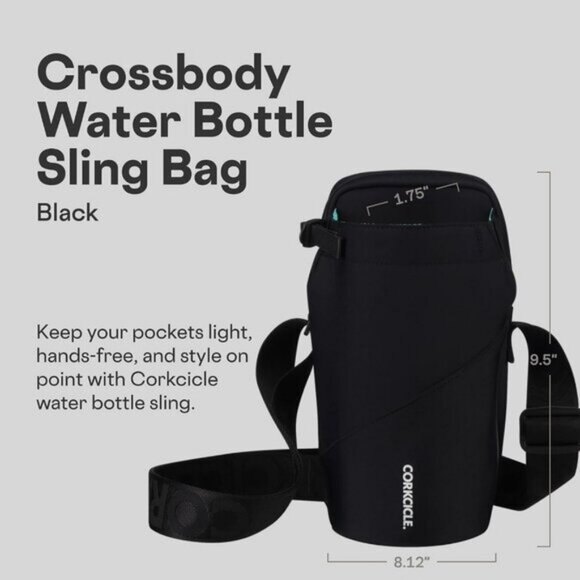 ⚡Corkcicle Black Neoprene Crossbody Water Bottle Adjustable Strap Sling Bag - Picture 2 of 7